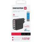 SWISSTEN SÍŤOVÝ ADAPTÉR GaN 3x USB-C 100W PD + 1x USB-A 18W QC ČERNÝ