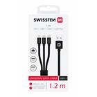 SWISSTEN DATOVÝ KABEL TEXTILE 3in1 1,2 M ČERNÝ (Lightning, 2x USB-C)