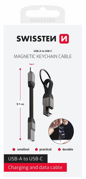 SWISSTEN MAGNETICKÝ KEYCHAIN KABEL USB-A / USB-C 9,7 CM