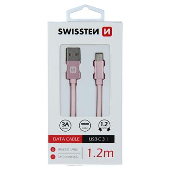 DATOVÝ KABEL SWISSTEN TEXTILE USB / USB-C 1,2 M RŮŽOVO/ZLATÝ