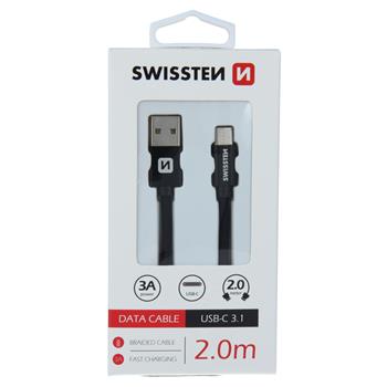 DATOVÝ KABEL SWISSTEN TEXTILE USB / USB-C 2,0 M ČERNÝ