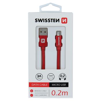 DATOVÝ KABEL SWISSTEN TEXTILE USB / MICRO USB 0,2 M ČERVENÝ