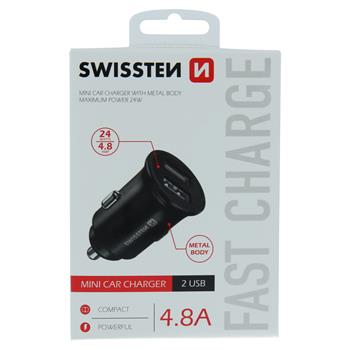 SWISSTEN CL ADAPTÉR 2x USB 4,8A METAL ČERNÝ