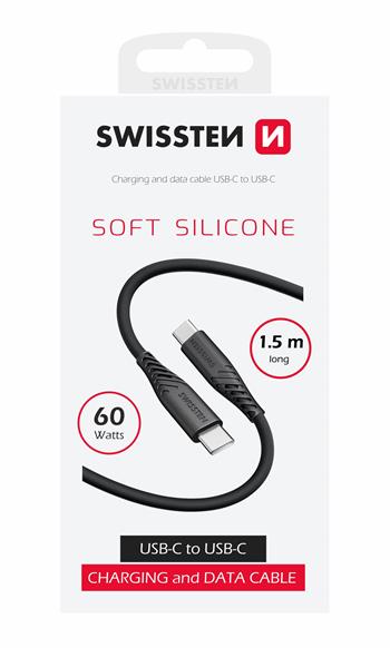 DATOVÝ KABEL SWISSTEN SOFT SILICONE USB-C / USB-C 1,5 M 60W ČERNÝ